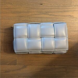 Vera Pelle Light Blue Leather Handbag with Gold Accents